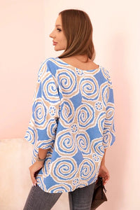 Women's cotton blouse with ethnic patterns and rolled - up sleeves 22003 - 2 / – Turquoise цвет / color | Lexline Fashion