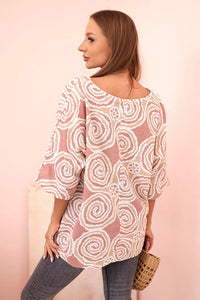 Women's cotton blouse with ethnic patterns and rolled - up sleeves 22003 - 2 / – Turquoise цвет / color | Lexline Fashion