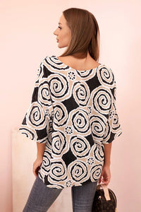 Women's cotton blouse with ethnic patterns and rolled - up sleeves 22003 - 2 / – Turquoise цвет / color | Lexline Fashion