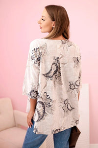 Women's cotton blouse with rolled - up sleeves and paisley pattern 25290 / – Turquoise цвет / color | Lexline Fashion