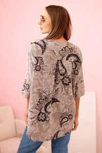 Women's cotton blouse with rolled - up sleeves and paisley pattern 25290 / – Turquoise цвет / color | Lexline Fashion