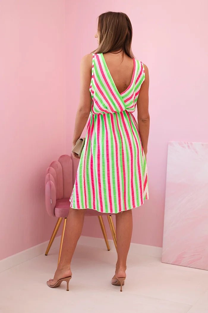 Women's cotton dress with colorful stripes 3244 / – Neon Orange цвет / color | Lexline Fashion