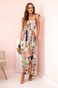 Women's cotton dress with gathering and floral pattern A525 / – Jeans цвет / color | Lexline Fashion