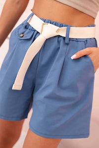 Women's high - waisted shorts with a belt ART53000 / – Jeans цвет / color | Lexline Fashion