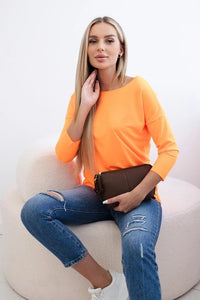 Women's light sweater with a crew neckline 51228 / – Neon Orange цвет / color | Lexline Fashion