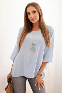 Women's linen - cotton short - sleeve blouse ART8003 / – Blue цвет / color | Lexline Fashion