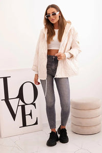 Women's quilted jacket with a hood 5680 / – Light Beige цвет / color | Lexline Fashion