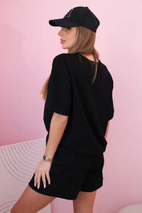 Women's set butter with high - waisted shorts 7358 / – Black цвет / color | Lexline Fashion