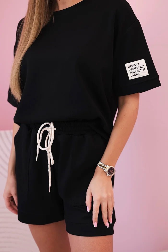 Women's set butter with high - waisted shorts 7358 / – Black цвет / color | Lexline Fashion