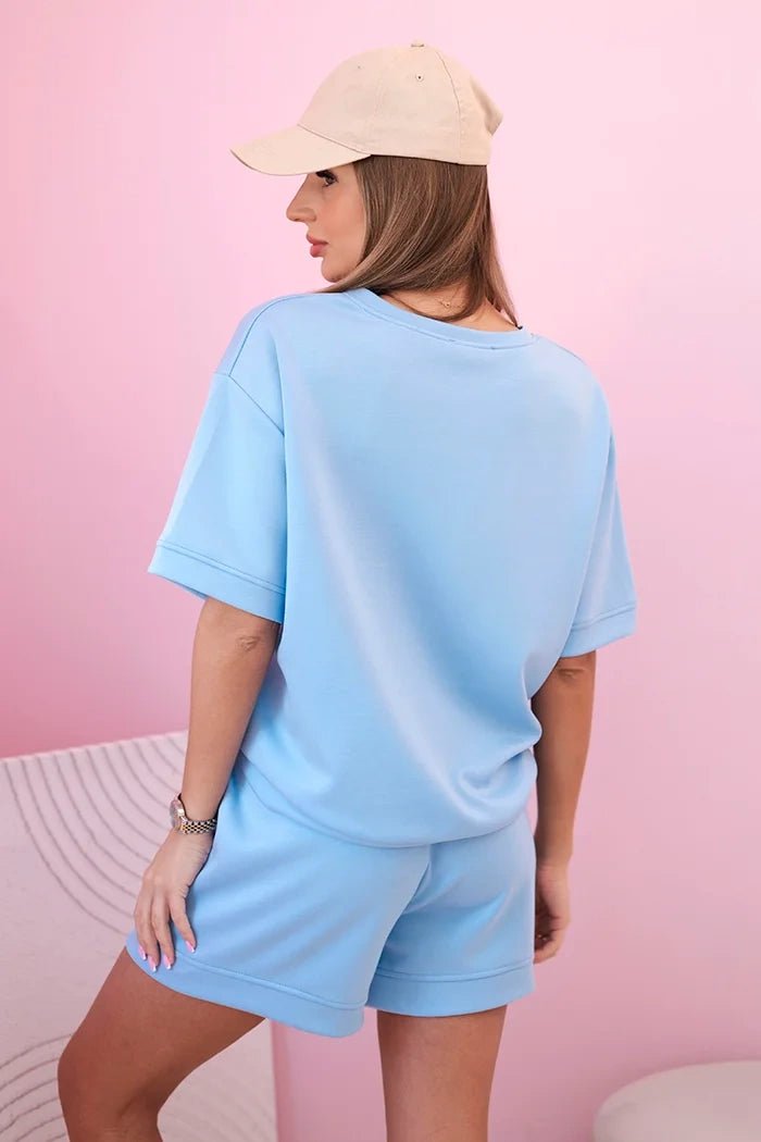 Women's set butter with high - waisted shorts 7358 / – Blue цвет / color | Lexline Fashion