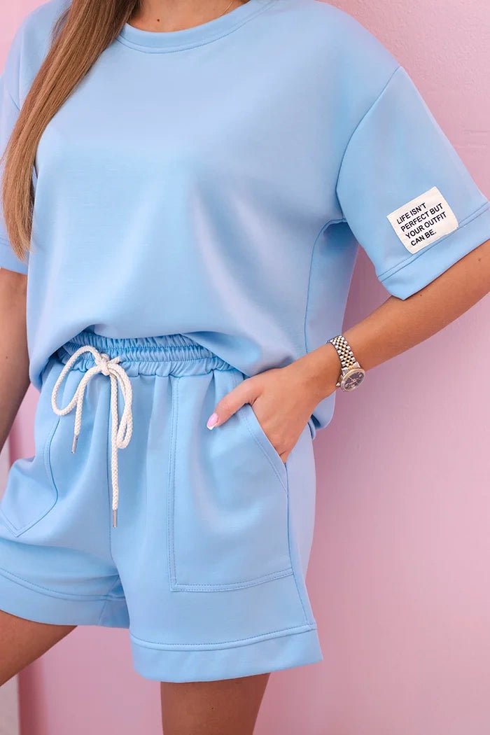 Women's set butter with high - waisted shorts 7358 / – Blue цвет / color | Lexline Fashion