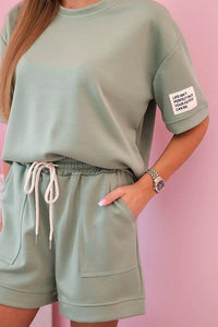 Women's set butter with high - waisted shorts 7358 / – Dark Mint цвет / color | Lexline Fashion