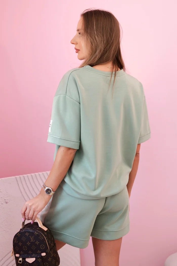Women's set butter with high - waisted shorts 7358 / – Dark Mint цвет / color | Lexline Fashion