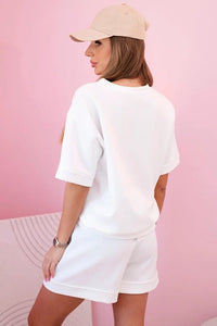 Women's set butter with high - waisted shorts 7358 / – Ecru цвет / color | Lexline Fashion