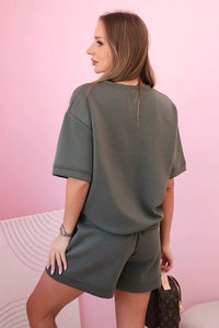 Women's set butter with high - waisted shorts 7358 / – Khaki цвет / color | Lexline Fashion