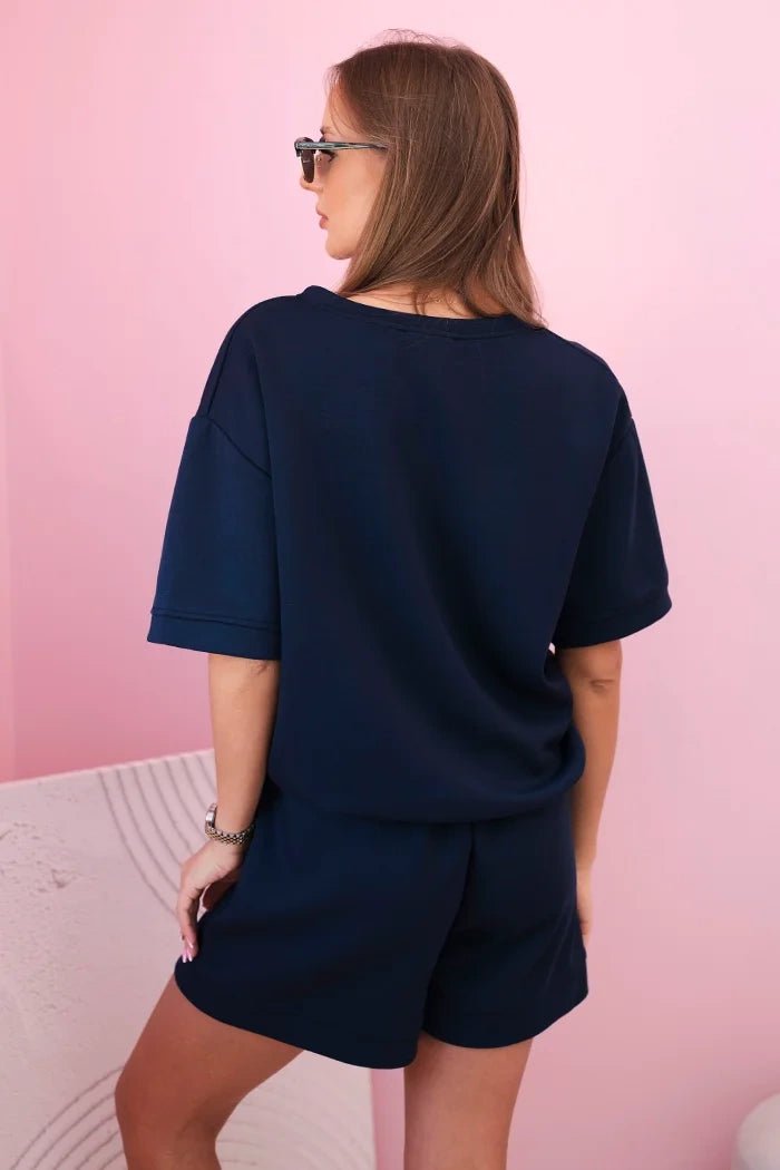Women's set butter with high - waisted shorts 7358 / – Navy blue цвет / color | Lexline Fashion
