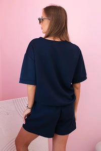 Women's set butter with high - waisted shorts 7358 / – Navy blue цвет / color | Lexline Fashion