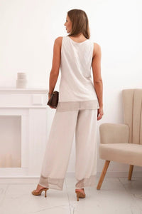 Women's set made of viscose, top with wide straps and wide - leg pants 557 / – Beige цвет / color | Lexline Fashion