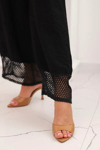 Women's set made of viscose, top with wide straps and wide - leg pants 557 / – Black цвет / color | Lexline Fashion