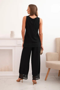 Women's set made of viscose, top with wide straps and wide - leg pants 557 / – Black цвет / color | Lexline Fashion
