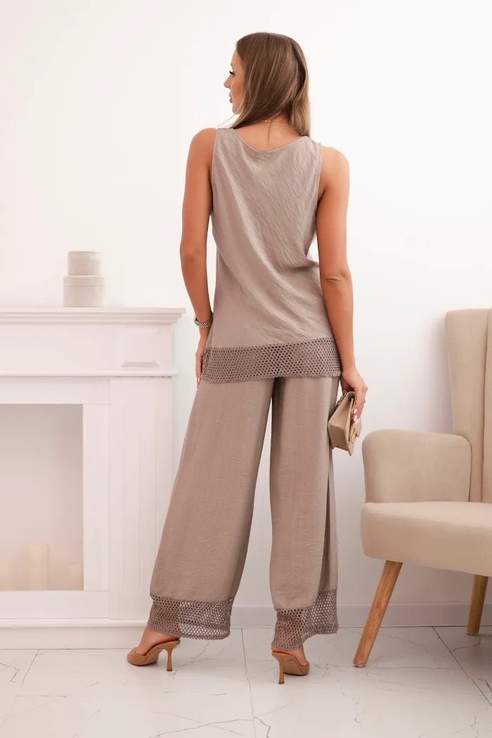Women's set made of viscose, top with wide straps and wide - leg pants 557 / – Fango цвет / color | Lexline Fashion