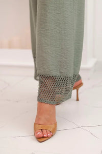 Women's set made of viscose, top with wide straps and wide - leg pants 557 / – Khaki цвет / color | Lexline Fashion