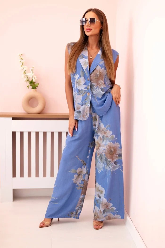 Women's set made of viscose, vest and trousers in floral 235 / – Jeans цвет / color | Lexline Fashion