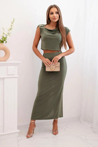 Women's set with a blouse and a skirt ART10092 / – Khaki цвет / color | Lexline Fashion