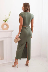 Women's set with a blouse and a skirt ART10092 / – Khaki цвет / color | Lexline Fashion