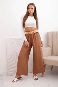 Women's viscose trousers with a decorative belt ART9806 - 3 / – Camel цвет / color | Lexline Fashion