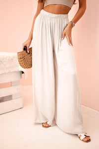 Women's wide trousers with elastic waistband 3180 / – Beige цвет / color | Lexline Fashion
