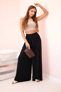 Women's wide trousers with elastic waistband 3180 / – Black цвет / color | Lexline Fashion