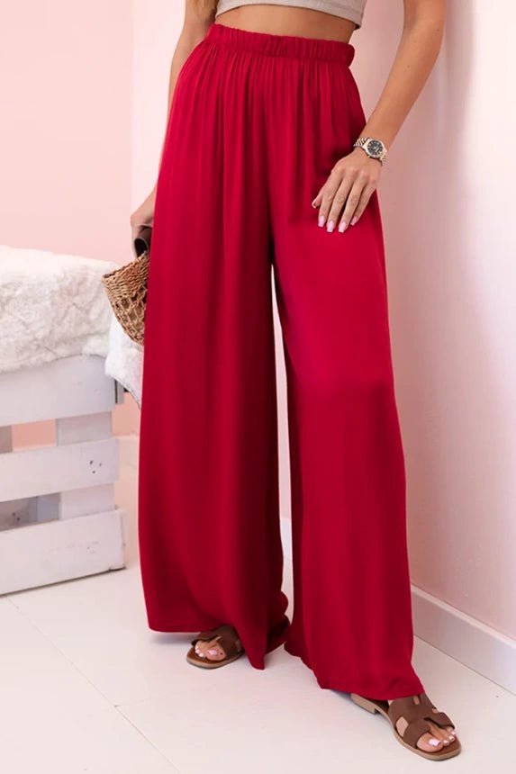 Women's wide trousers with elastic waistband 3180 / – Burgundy цвет / color | Lexline Fashion
