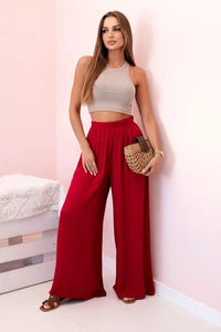 Women's wide trousers with elastic waistband 3180 / – Burgundy цвет / color | Lexline Fashion
