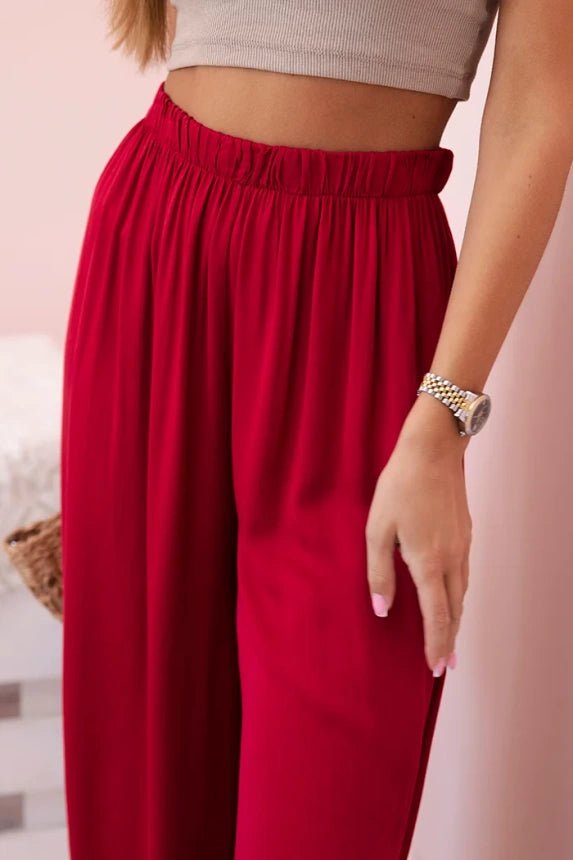 Women's wide trousers with elastic waistband 3180 / – Burgundy цвет / color | Lexline Fashion