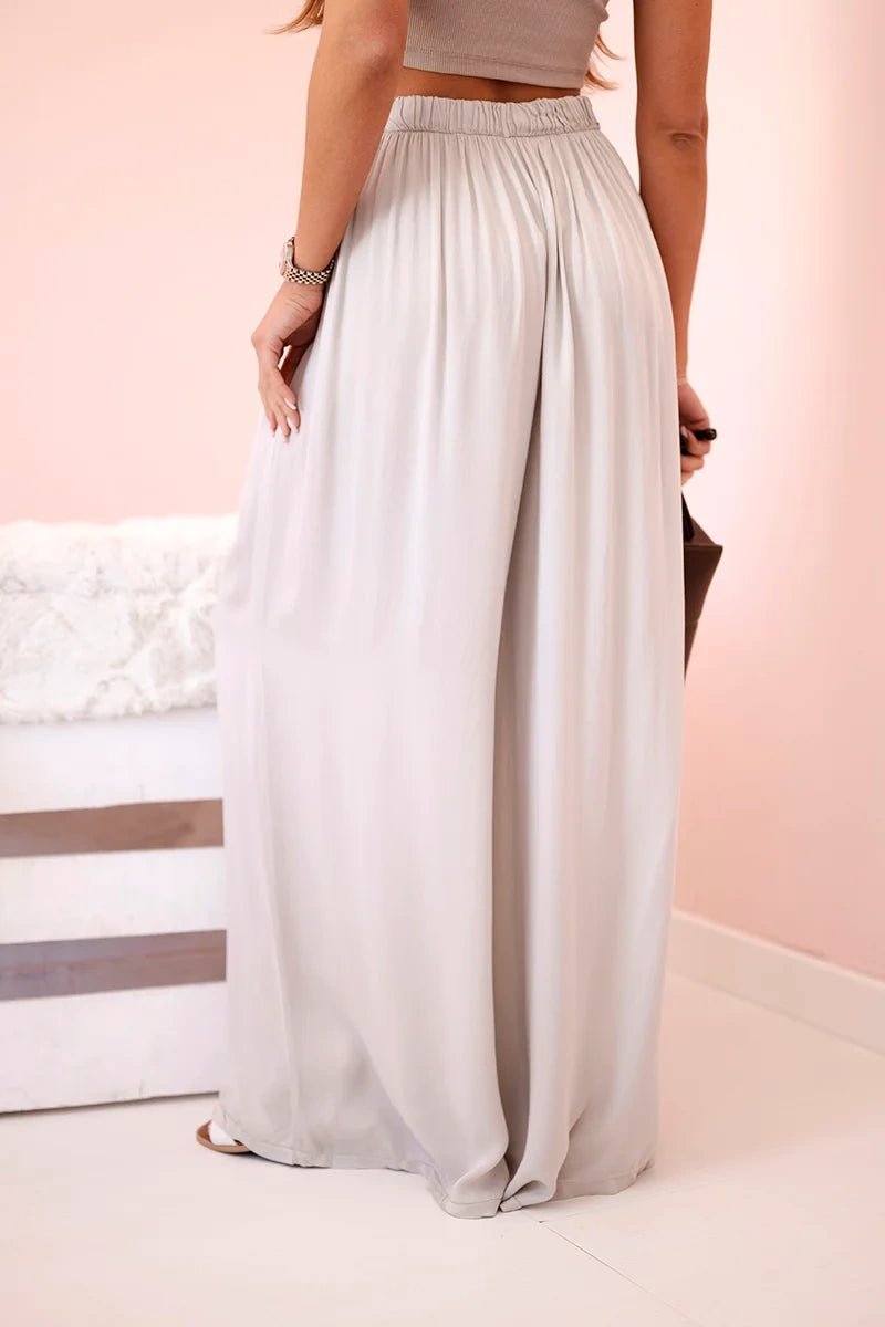 Women's wide trousers with elastic waistband 3180 / – Dark | Beige цвет / color | Lexline Fashion