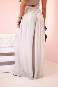 Women's wide trousers with elastic waistband 3180 / – Dark | Beige цвет / color | Lexline Fashion