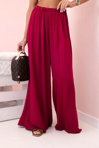 Women's wide trousers with elastic waistband 3180 / – Dark Burgundy цвет / color | Lexline Fashion