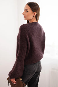 Women' Mohair Sweater with Puff Sleeves Brown ART1898 - brown - Image 11