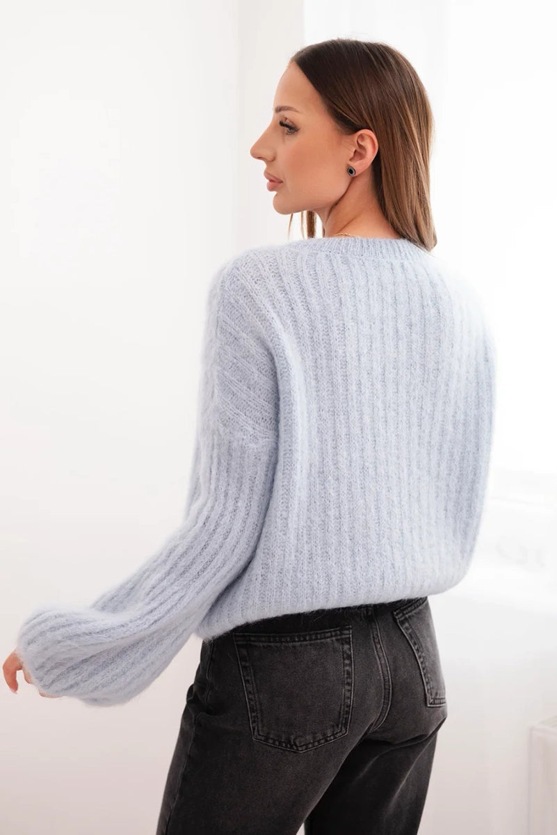 Women' Mohair Sweater with Puff Sleeves Brown ART1898 - blue - Image 5