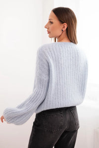 Women' Mohair Sweater with Puff Sleeves Brown ART1898 - blue - Image 5
