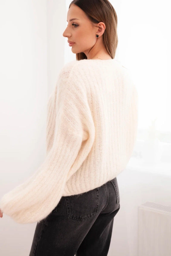 Women' Mohair Sweater with Puff Sleeves Brown ART1898 - ecru - Image 16