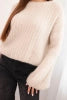 Women' Mohair Sweater with Puff Sleeves Brown ART1898 - beige-1 - Image 2
