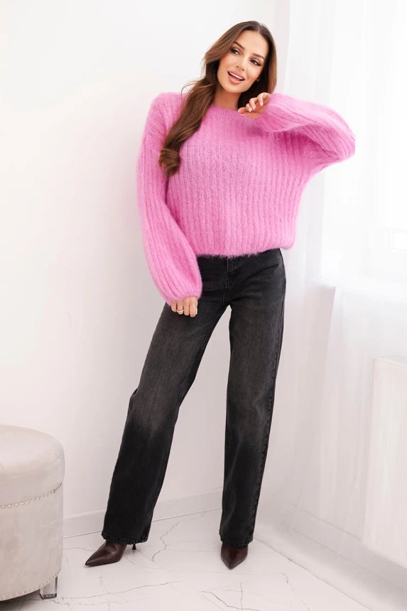 Women' Mohair Sweater with Puff Sleeves Brown ART1898 - pink-1 - Image 35