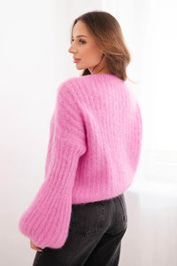 Women' Mohair Sweater with Puff Sleeves Brown ART1898 - pink-1 - Image 36