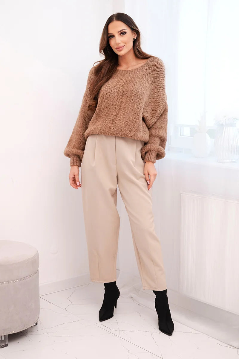 Women' High-waisted Trousers with Pleats ART10798 - beige-1