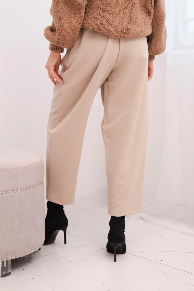 Women' High-waisted Trousers with Pleats ART10798 - beige-1 - Image 2