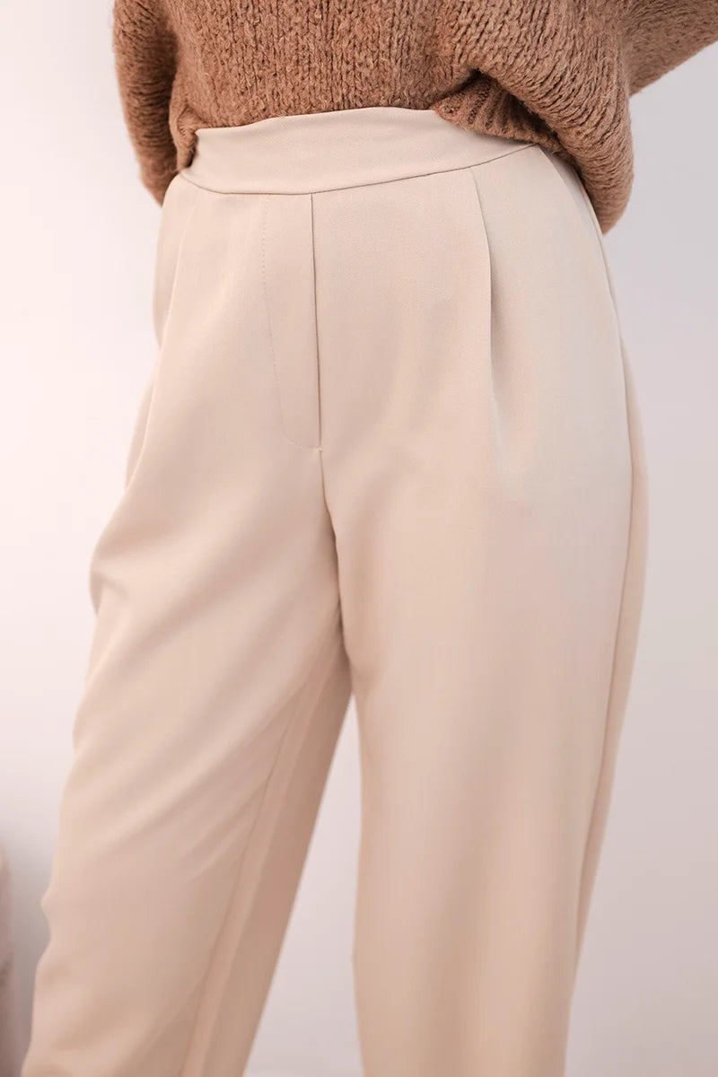 Women' High-waisted Trousers with Pleats ART10798 - beige-1 - Image 4