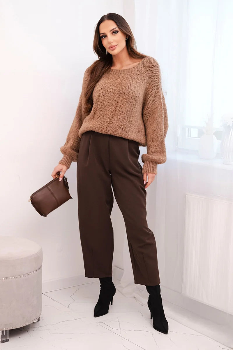 Women' High-waisted Trousers with Pleats ART10798 - brown - Image 7