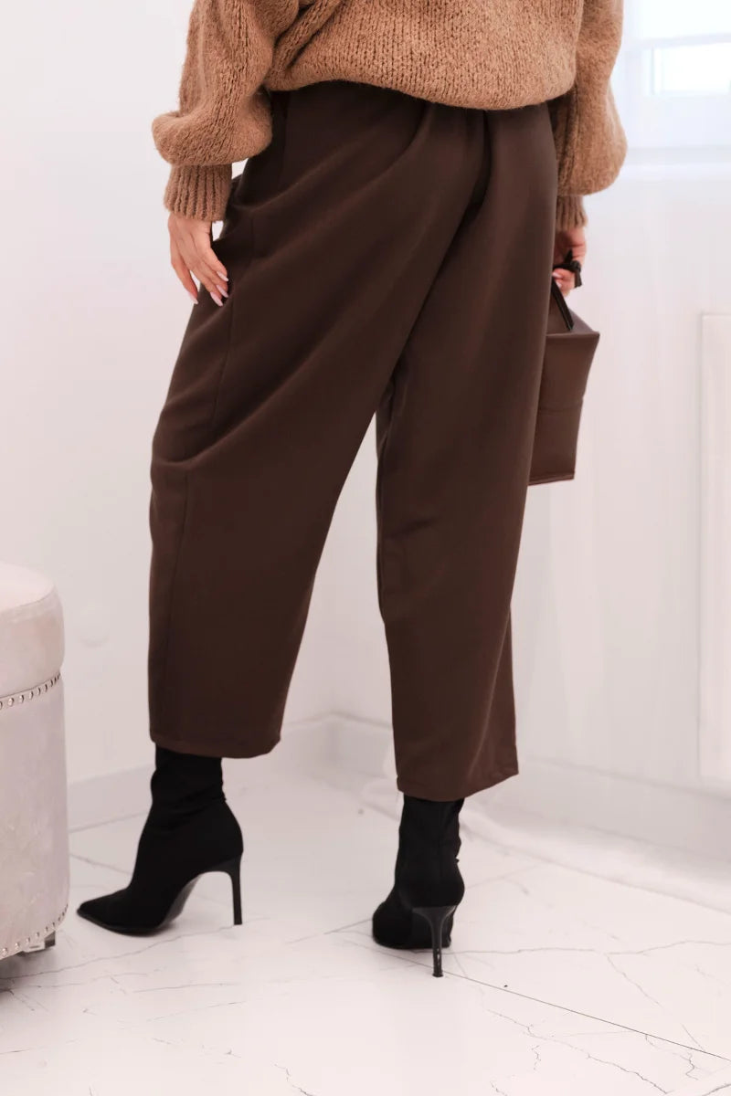 Women' High-waisted Trousers with Pleats ART10798 - brown - Image 5